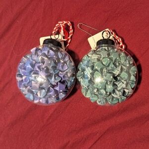 Hand Folded Blue And Green Origani Stars In 2 Ornaments
